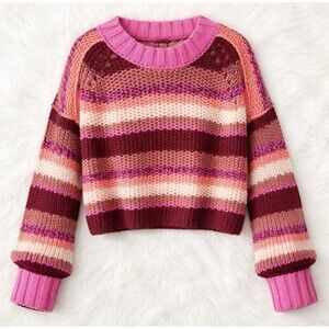 Free People Artisan Chunky Knit Devon Crop Sweater Striped Cozy Pullover Medium
